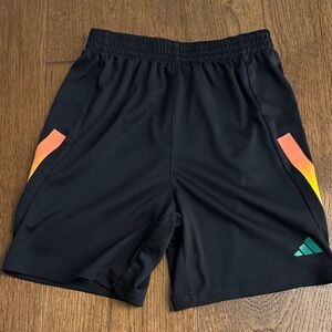 Adidas Boy’s Black Shorts with Orange and Yellow Accents